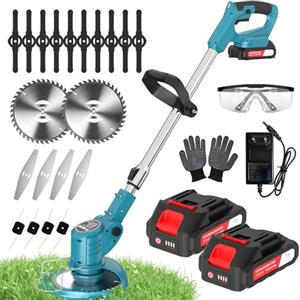 X-cotec Decespugliatore a Batteria - Tagliaerba Elettrico con 2 Batteria e 4 Tipi di Lame, Testa Pivotante a 90°, Manico Regolabile, Taglia Erba da Giardino Elettrico per Rifinitura Prato, Giardino