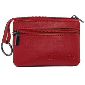 Bawako - Portamonete in vera pelle, portafoglio portamonete piccolo, con 2 scomparti, cerniera e portachiavi, per uomo e donna, Colore: rosso, 10 cm * 7 cm, Classico