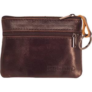 BAWAKO Portamonete in vera pelle, tre scomparti, chiusura con cerniera, adatto per carte e monete, con portachiavi mini portafoglio, universale(Marrone)