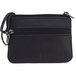 Bawako - Portamonete in vera pelle, portafoglio portamonete piccolo, con 2 scomparti, cerniera e portachiavi, per uomo e donna, Nero , s