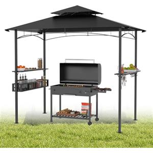 ACXIN Gazebo da giardino con tetto a doppio strato, 245 x 153 x 250 cm, impermeabile, ignifugo, con base di spazio, tenda da giardino per feste, barbecue, colore nero