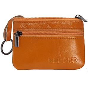 BAWAKO Portafoglio portamonete in vera pelle, piccolo portamonete per uomo e donna, con due scomparti, chiusura lampo, portachiavi Mini Coin Purse, portamonete, arancione,10cm*7cm*0.5cm