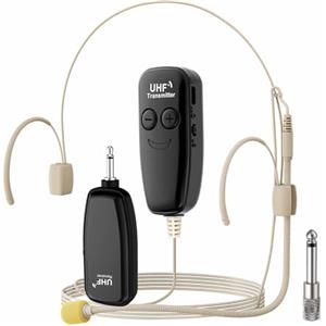 XIAOKOA Microfono Senza Fili, Microfoni Archetto Wireless UHF con Tonalità Della Pelle, Microphone Amplificatori Vocali Beige, 50m di Portata, per Insegnanti, Guide Turistiche, Personal Trainer, Conferenze