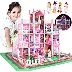 Anby families Casa delle Bambole, Giocattoli Bambina 3 Anni 4 Anni,Casa dei sogni con bambola e luci,Princess Regalo per Bambini 3-10 Anni