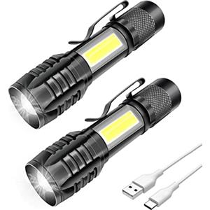 m MU Mulin 2PZ Torcia LED Ricaricabile, Potente Professionale, 3 modalità zoomabile, COB Piccola Tascabile a LED con Magnete, IP5 Impermeabile Per Campeggio Militare, Escursioni, Emergenze|1000mA, 2PZ