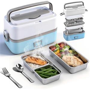 Senprity 100 W Scaldavivande Elettrico Portatile, Scalda Vivande Elettrico con 2 Contenitori in Acciaio Inossidabile 304 Rimovibili, Compreso Forchetta e Cucchiaio,1.2L Lunch box Ideale per Ufficio, Casa