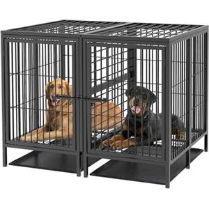 BingoPaw Resistente Gabbia per cani: 130cm Più Grande Kennel per Cane Box Metallo Struttura Rialzata con Divisorio Rimovibile 2 Porte Indistruttibile per 2 cani di Taglia Piccola e Media