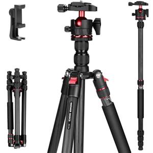 NEEWER BASICS Monopiede Treppiede da Viaggio in Fibra Carbonio, Cavalletto Fotocamera e Cellulare Portatile e Compatto da 162cm Compatibile con iPhone per Video, Testa Sfera Tipo Arca, Max 6kg, TP17B