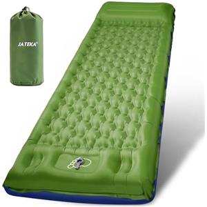 JATEKA Materassino Campeggio Singolo Gonfiabile Extra Largo 83cm, con Cuscino Integrato 16cm, Ultra Leggero e Pieghevole, Materasso Gonfiabile con Pompa a Pedale, per Trekking e Viaggi, Blu e Verde