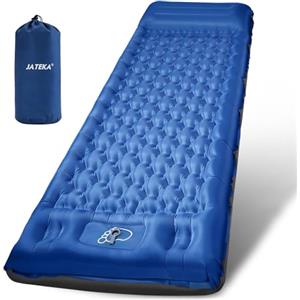 JATEKA Materassino Campeggio Singolo Gonfiabile Extra Largo 83cm, con Cuscino Integrato 16cm, Ultra Leggero e Pieghevole, Materasso Gonfiabile con Pompa a Pedale, per Trekking e Viaggi, Blu e Grigio