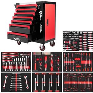 North-Cittie Carrello Portautensili XXL Edition a 7 Casetti con 256 Pezzi di Attrezzi Uso Professionali, Ideale per Officina,Casa.Il Carrello Che Ti Regala un Mondo di Fai Da Te Sempre Piu Ordinato