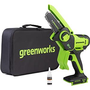 Greenworks 24V Mini Motosega a Batteria per Potatura, 4 Pollici Sega a Batteria per Potatura, 10cm Auto-Lubrificante Motosega Elettrica per cortile Il Taglio Del Legno Giardini-G24MCS10