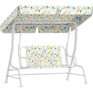 AIYAPLAY Dondolo per Bambini da Esterno a 2 Posti con Tettuccio Regolabile e Cinture di Sicurezza, Altalena Dondolo da Giardino e Interno in Acciaio e Oxford, Max 60 kg, 112x75x120 cm, Bianco