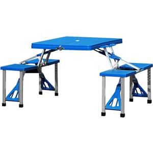 Casaria Set di sedie da campeggio in alluminio e legno, con 4 sedie pieghevoli, blu e argento