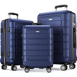SHOWKOO Set di Valigie Rigide 3 Pezzi Espandibile ABS+PC Leggero Ultra Durevole Valigia Trolley da Viaggio con Chiusura TSA e 4 Ruote Doppie (M-L-XL, Blu)