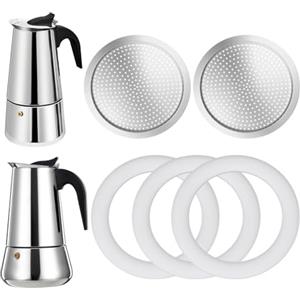 DITOSH 2 Pezzi di Filtro con 3 Pezzi di Guarnizione in Silicone per Caffettiera Espresso da 6 Tazze da Cucina Parti di Ricambio per Caffettiera Big Tummy e Moka Dritta in Acciaio Inox
