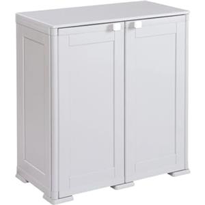 MA MAISON Armadio Basso in Plastica da Esterno 79x43x85,5 cm, con 2 Ripiani - Mobile Contenitore Compatto Salvaspazio per Balcone, Terrazza e Organizzazione Casa (Grigio)