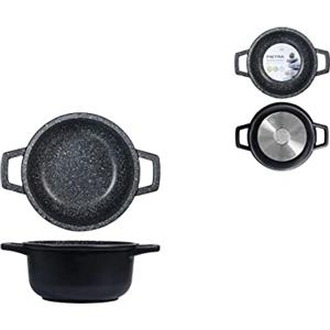 H&H Home Casseruola Antiaderente in Pietra con 2 Manici - 16 cm, Nero