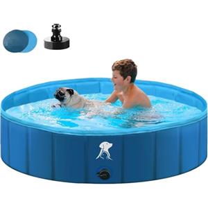 Fwiull - Piscina per cani grandi e piccoli, pieghevole, per cani, vasca da bagno, 160 x 30 cm, stabile, per animali domestici, bambini, antiscivolo, portatile, blu