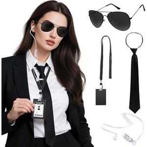 BACH AND BOOZY 4 pezzi set accessori costume agente segreto detective kit completo occhiali cravatta adulti natale halloween cosplay feste costumi
