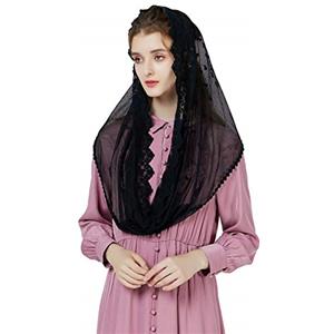 BEAUTELICATE Velo di Pizzo Velo da Sposa Chiesa Cattolica Infinito Mantilla Sciarpa Copricapo per Matrimonio Messa in Latino Nero Avorio (Nero,Taglia Unica)