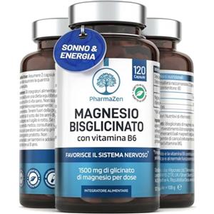 PharmaZen Magnesio Bisglicinato 1500 mg con Vitamina B6 - Supporta Sistema Nervoso, Stress e Stanchezza - Alto Dosaggio 300 mg di Magnesio Puro - 120 Capsule - Integratore Glicinato Chelato - Vegano - PharmaZen