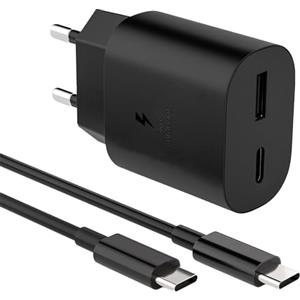 AOKUTDA 25W Caricabatterie Rapido Con 2M Cavo Tipo C per Sumsamg,Doppia Porta Caricatore Alimentatore USB C & USB A per Sumsamg Galaxy S25 S24 S23 S22 S21 S20 Ultra FE 5G,A56 A55 A54 A36 A35 A15,Z Flip 7/6