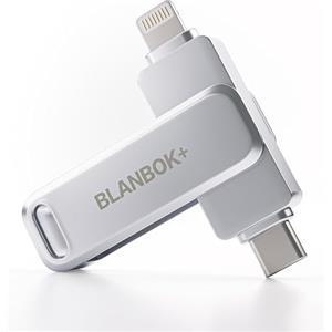 BLANBOK+ MFi Certificazione 512GB Chiavetta USB per iPhone, MFi Certified, Chiavetta USB 3-in-1 Lightning e Type-C con adattatore USB 3.0 Memoria esterna per iPhone, telefono, Android, PC/Pad