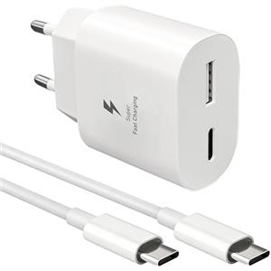 AOKUTDA 25W Caricabatterie USB C Con 2M Cavo Tipo C per Sumsamg,Doppia Porta Caricatore Rapido USB C & USB A per Sumsamg Galaxy S25 S24 S23 S22 S21 S20 Ultra