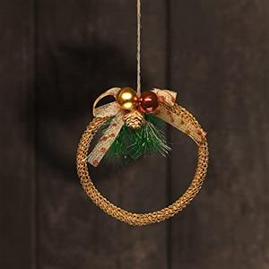 COM-FOUR® corona di Natale decorativa - Corona dell'Avvento con coni, fiocco, palline e verde abete - Corona di Natale color oro - Gancio per decorazioni natalizie (corona - color oro)