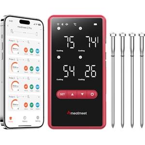 Meatmeet Z Pro Termometro per carne wireless con WiFi e Bluetooth, 4 sonde con 6 sensori, Resistenza a 595°C, Impermeabile IP69, ideale per Forno, BBQ, Grigliate, Affumicatori, forni e cucina