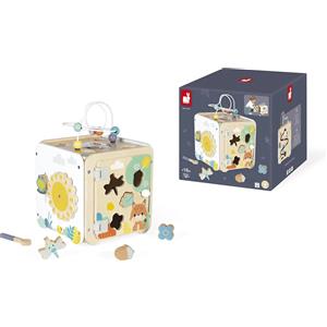 Janod - Grande Cubo Multiattività in Legno con 8 Attività Educative per Bambini dai 18 Mesi