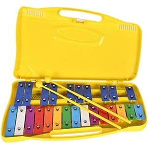 fuzhik Glockenspiel Professional Diatonico a 25 Tasti Metallofono, Per Uno Strumento Musicale, Aggiornamento Xilofono, Con Due Martelli (Giallo)