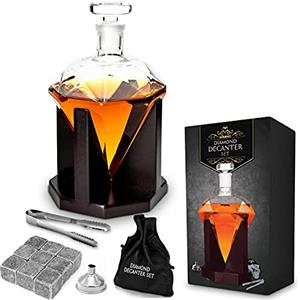 MikaMax - Diamond Decanter - Caraffa di Whisky - Decanter Diamantato per Liquore - Decanter di Vetro - 850 ML - 14 x 14 x 24 cm - Fatto a Mano - Set Regalo di Whiskey