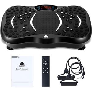 EVOLAND Pedana vibrante dimagrante con 2 bande di resistenza, 99 livelli di intensità, altoparlante Bluetooth, macchina per l'allenamento per la Costruzione e la Modellazione Muscolare (Rosso)