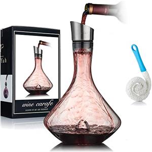 NEW PACIFIC YOUYAH Decanter per Vino, vino decanter, Caraffa per Vino Rosso con Aeratore Incorporato, Beccuccio Versatore in Acciaio Inox, Filtro, Bicchiere in Cristallo Soffiato a Mano Senza Piombo al 100%