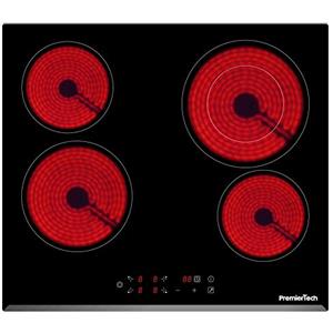 PremierTech Piano Cottura Vetroceramica elettrico 4 Fuochi 60cm Display Led Touch Control Timer vetro front smussato da incasso PT-PC4C