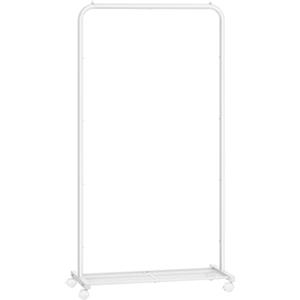 SONGMICS Stand Appendiabiti con Ruote, Appendiabiti Largo 74 cm, con Ripiano a Rete Fitta, Regge fino a 35 kg, 2 Ruote con Freno, Struttura in Metallo, Bianco HSR130W01