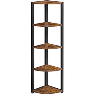 VASAGLE Mensola angolare a 5 Livelli, libreria ad Angolo, Mobile Multiuso per Soggiorno, Camera da Letto, Ufficio, Stile Industriale, Marrone Rustico e Nero LLS801B01