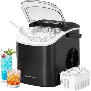 SONGMICS Macchina Ghiaccio, Macchina Cubetti Ghiaccio Autopulente, 9 Cubetti in 6 Minuti di 2 Dimensioni, 12 kg in 24 Ore, Portatile, Casa Cucina Ufficio Feste Campeggio, Nero Inchiostro XZB001B1EU