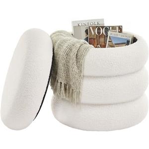 SONGMICS Sgabello Trucco, Pouf Contenitore Rotondo, Poggiapiedi Imbottito, Coperchio Rimovibile, Soggiorno Camera da Letto Ingresso, Facile da Montare, 43 x 47 cm, Peluche, Bianco LOM015WD01