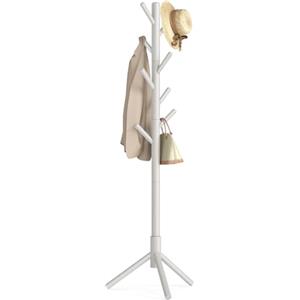 VASAGLE Attaccapanni, Appendiabiti da Terra in Legno, 8 Ganci, per Cappotti Cappelli Borse, per Ingresso, Ganci e Palo in Legno di Gomma, Beige Cappuccino RCR004K01