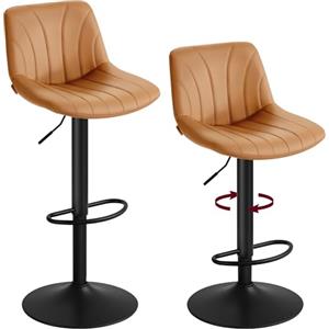 VASAGLE Sgabelli da Bar, Schienale, Sedie da Bar Regolabili in Altezza, Girevoli a 360°, Poggiapiedi Metallo, Sala da Pranzo Cucina, PU, Set di 2, Marrone Caramello LJB181KN01
