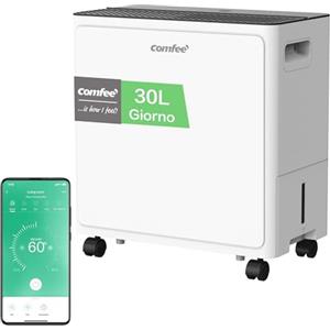 COMFEE' Deumidificatore 30L/giorno, Deumidificatore casa muffa adatto fino a 73㎡,Tanica da 3L, Ruote Piroettanti, Modalità Asciugatuta, Ridotta Rumorosità, CDDAE-30DEN7-QA3