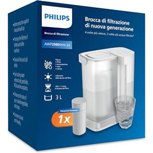 Philips Water Caraffa filtrante Instant (3 L) - Acqua pulita e dal buon gusto in pochi secondi - 1× filtro Taste+, riduce cloro e piombo, preserva i minerali