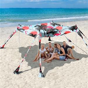 Rhino Valley 3x3m Tenda da Spiaggia Ultra Stabile Portatile, Protezione UV UPF50+ Tenda da Mare Super Antivento con 8 Ancoraggi a Sabbia Riempibili e 4 Aste in Alluminio, Nero+Flamingo
