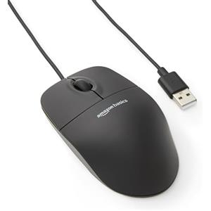 Amazon Basics Mouse ottico nero con USB e 3 pulsanti per Windows e Mac OS X
