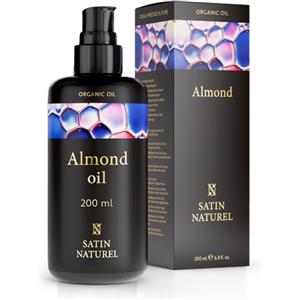 Satin Naturel 200ml Olio di Mandorle Dolci 100% Puro + Spremuto a Freddo| Olio Corpo Smagliature Gravidanza| Olio capelli | Olio Massaggio |Olio struccante vico e occhi| Olio cuticole unghie| Satin Naturel