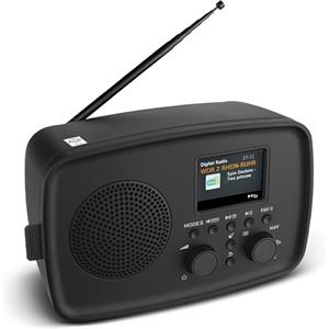 MEDION radio DAB+ con Bluetooth DRE-1 (DAB Plus, radio FM, protezione antigoccia, antenna telescopica, sveglia, funzione snooze, regolazione display, sistema di allarme ASA), nero