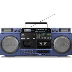 MEDION Registratore a cassette P66538 (ghetto blaster retrò con lettore CD, anni '80, grande, USB, SD, CD, cassetta MC, antenna telescopica radio DAB+, Bluetooth, piastra per cassette